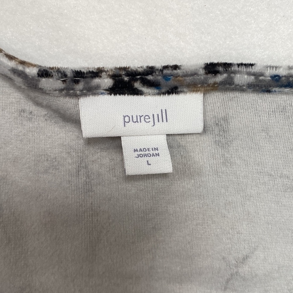 J Jill Pure Jill Long Sleeve Shirt Blouse Soft Stretch White Blue Brown Womens L - Picture 2 of 8